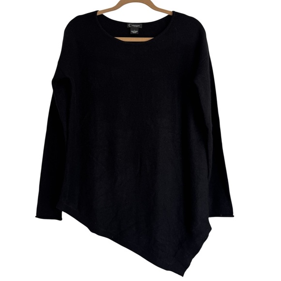 New Bloomingdale’s Black Cashmere Sweater Asymmetrical Tunic Pullover Size Large - Picture 1 of 4